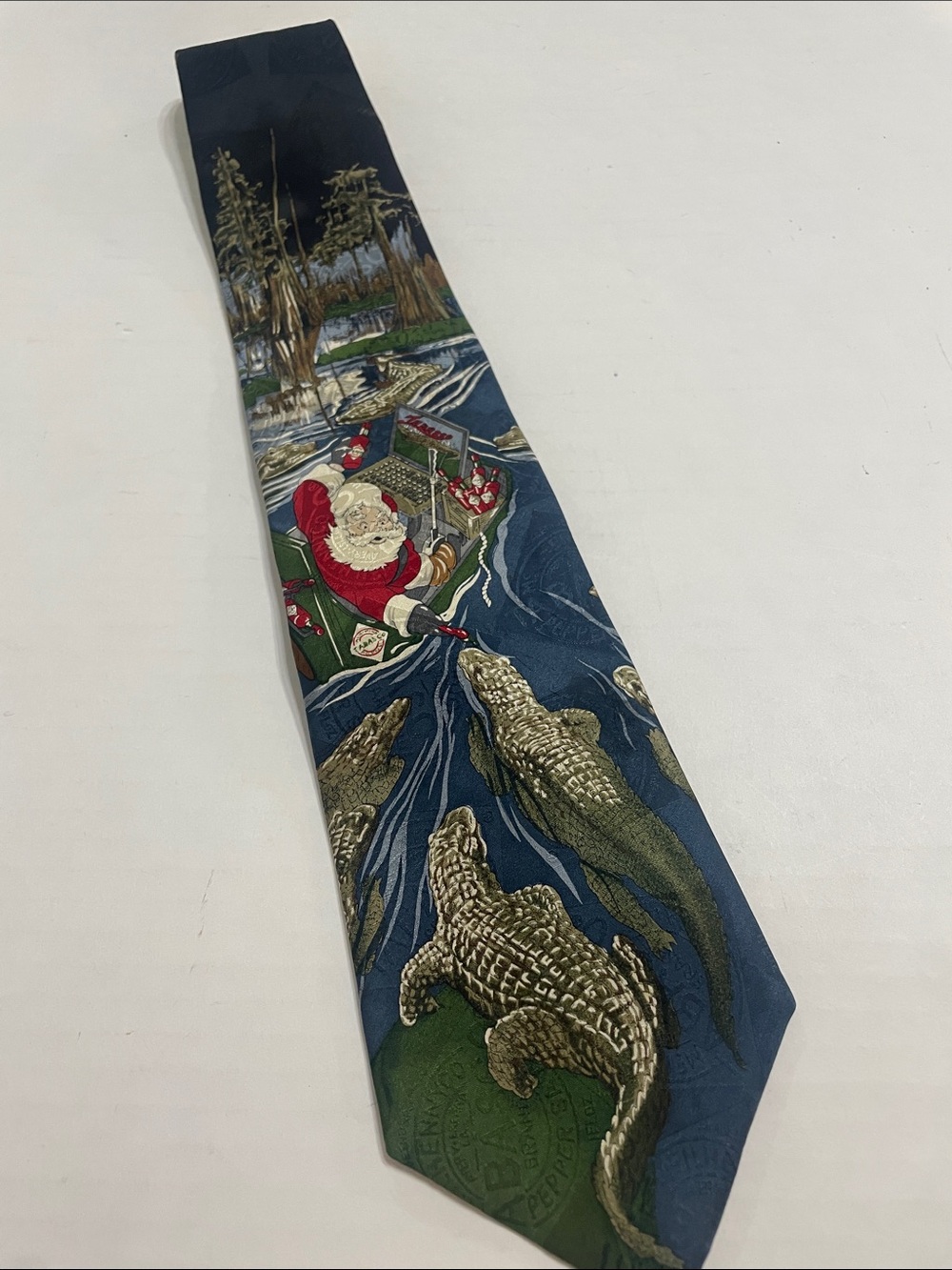 Tabasco Pepper Sauce Mens Silk Tie Alligators Swamp Black Navy Red Green.